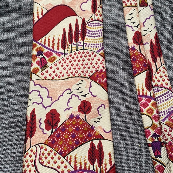 Vintage Ted Lapidus Andes Mountain Peru Chullo Landscape Silk Tie Wine Plum - Picture 6 of 13
